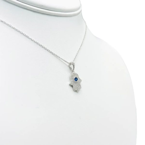925 Sterling Silver Navy Stone Hamsa Necklace Fashion - Image 3